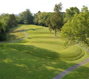 Serpent Mound atop a plateau above the Serpent Mound crater, an ancient meteor crater along Ohio Brush Creek.